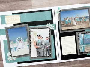 Diseño de álbum de recortes de boda verde azulado, páginas de álbum de recortes de boda azul, páginas de boda - Imagen 1 de 11