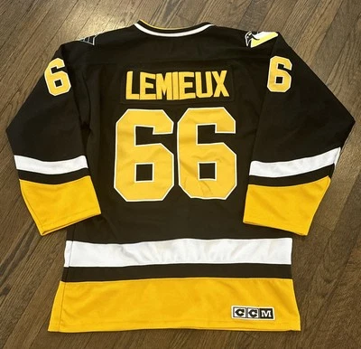 Camiseta Pittsburgh Penguins XL 48 Mario Lemieux Negra Reebok Con Etiquetas Foto 1 de 4