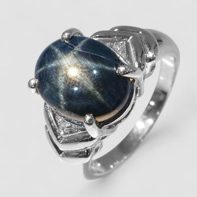 Anillos de joyería fina hechos a mano de plata de ley 925 de 5,20 quilates con zafiro estrella azul real Foto 1 de 4