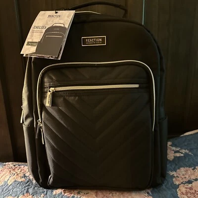 Kenneth Cole Reaction Chelsea Chevron 15" Laptop Backpack Bookbag Black New Foto 1 de 4