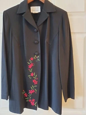 Chaqueta De Colección Lois Snyder Dani Max Talla 12 Negra Con Bordado Floral Foto 1 de 4
