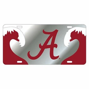 ALABAMA CRIMSON TIDE MIRROR CAR TAG LICENSE PLATE SILVER RED A WAVE UNIVERSITY - Picture 1 of 4