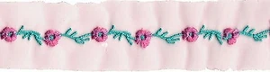 Nastro orlo ricamo fiori turchese rosa 1 iarda - Foto 1 di 1