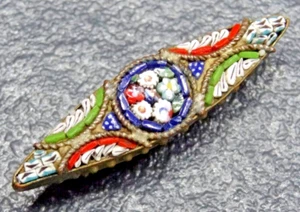 alte Mikromosaik Brosche Anstecknadel Blumen Margeriten  Millefiori Doublé? - Bild 1 von 9
