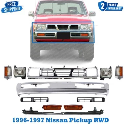 Front Bumper Cover Chrome & Grille Assembly Kit For 1996-1997 Nissan Pickup RWD - Image 1 of 4