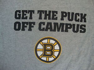 Boston Bruins T Shirt XL Get the Puck off Campus NHL