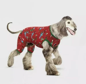 Holiday Dinosaur Dino Print Dog Pajama Pet Christmas Outfit Size Large - Picture 1 of 6