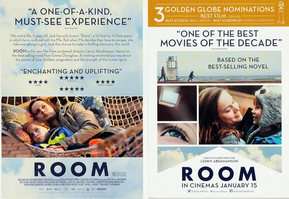 ROOM  FILM POSTCARDS X 3 - BRIE LARSON EMMA DONOGHUE - Image 1 of 1