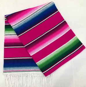 NEW Falsa Mexican Blanket Saltillo Serape Yoga Throw Made in Mexico PINK Rainbow - Picture 1 of 4