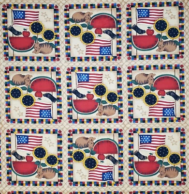 Debbie Mumm Americana Fabric Patriotic Flags Cats SSI  43 x 41 Precut - Image 1 of 4