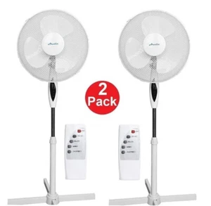 2pcs 16'' Fan Oscillating Pedestal 3 Speed Floor Standing Cool Remote + Timer - Picture 1 of 8