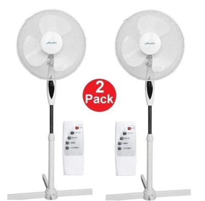 2pcs 16'' Fan Oscillating Pedestal 3 Speed Floor Standing Cool Remote + Timer - Image 1 of 4