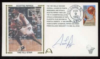 Scottie Pippen JSA Coa Signed 1992 FDC First Day Cover Cache Autograph - Image 1 of 2