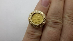 VTG 1985 24K .999 Fine 1/20 Gold Panda 5 Yuan Coin 14K Yellow Gold Diamonds Ring - Picture 1 of 9