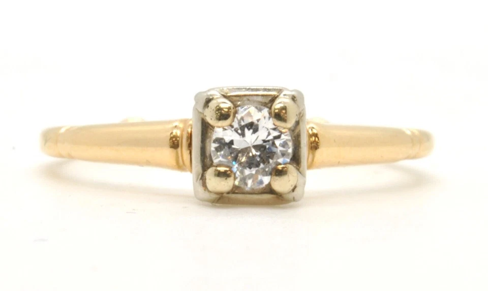 Anillo de compromiso solitario de diamantes conjunto ilusión de 1/4 quilates de oro amarillo de 14 quilates Foto 1 de 4