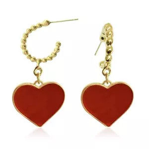 14K Gold Plated Small Enamel Red Heart Hoop Huggie Earrings Minimalist Tiny Red - Picture 1 of 7
