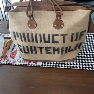 Recycled Coffee Bag Purse Tote Jute & Leather Shoulder Sack Guatemala NWOT - Picture 1 of 20