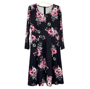 CHARMYI Womens Size XL Long Sleeve Dress Fit & Flare Floral Black - Picture 1 of 11