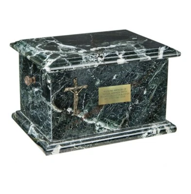 Cercueil en pierre naturel Onyx noir Urne de cendres de crémation pour adulte - Photo 1/2