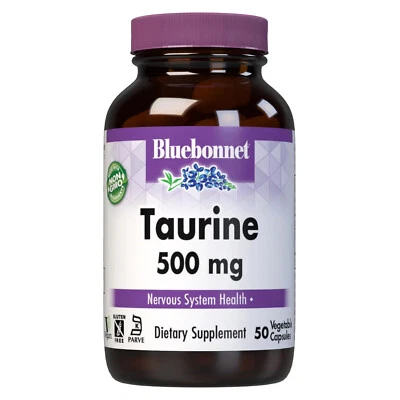 Bluebonnet Taurina 500 Mg 50 Tapa Vegetal, Salud del Sistema Nervioso, No OGM Foto 1 de 4