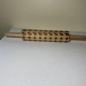 New Wilton Wooden Embossed Rolling Pin, Stars, Trees, Deer. - Picture 1 of 5