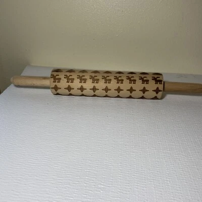 New  Wilton Wooden Embossed Rolling Pin, Stars, Trees, Deer. - Image 1 of 4