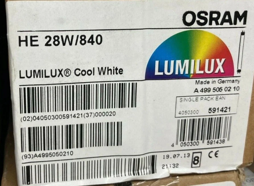 1 x Osram Fluorescent Lamp T5 HE 28W/840 Cool White Lumilux G5 Made in Germany! - Image 1 of 1