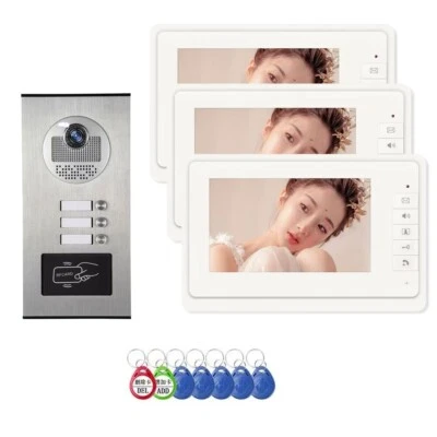 Home wired Video Speaker，3unit 7inch monitor video door speakerID card to Unlock - Image 1 of 4