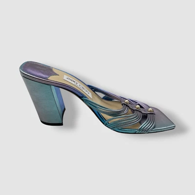 Sandalias Jimmy Choo para mujer azules Kayla enjauladas mula deslizables talla 38,5 Foto 1 de 4