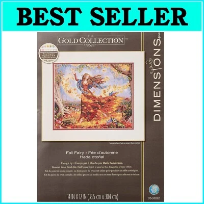 Advanced Counted Cross Stitch Kit: Enchanting Fall Fairy on Dove Grey Aida - Image 1 of 4