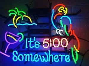 New It's 5 00 Somewhere Parrot Neon Light Sign 17"x13" Wall Decor Palm Tree Beer - Picture 1 of 1