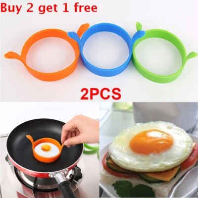 2 Non Stick Silicone Egg Rings Frying Perfect Circle Round Fried/Poached Mould - Image 1 of 4