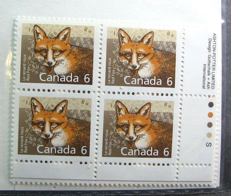 Canada Inscription Block Stamp Scott# 1159 Red Fox (note) 1987-91 MNH L528 - Image 1 of 1