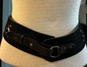 Vintage Dolce & Gabbana Women Leather Black Wide Belt Studded Italy 95/44 Read - Picture 1 of 12