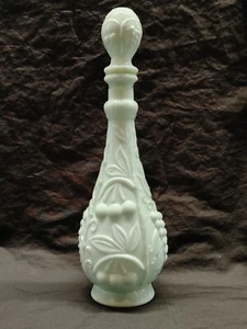 Grapes & Cherries Milk Glass Decanter With Stopper 13.25"H Vintage - Picture 1 of 8
