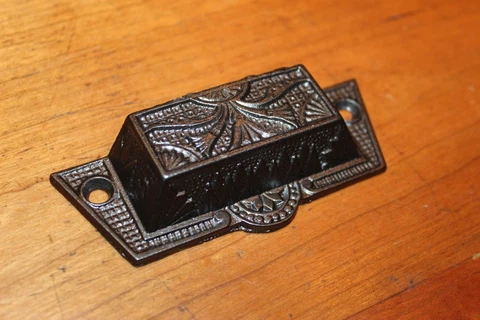 Refurbished Antique Victorian Cast Iron Bin Apothecary Cupboard Pull L-75 Cover