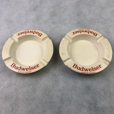 Vintage Budweiser Ashtray White Ceramic / Red Lettering Lot Of 2