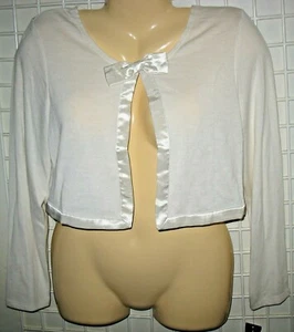 DISORDERLY KIDS - NEW - XXL 20.5 - LONG SLV - IVORY SHRUG - SATIN BOW TRIM - Picture 1 of 2