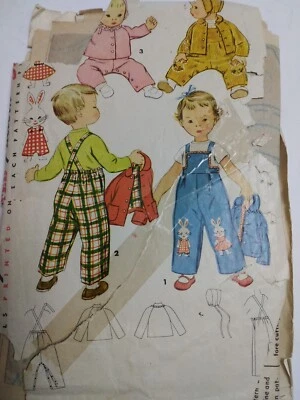 Overalls Jacket Hat Rabbit Transfer 2T 2 Simplicity 4417 Sewing Pattern 50's Cut - Image 1 of 4