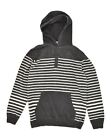 Quiksilver Mens Button Neck Hoodie Jumper Large Grey Striped Cotton Ad03