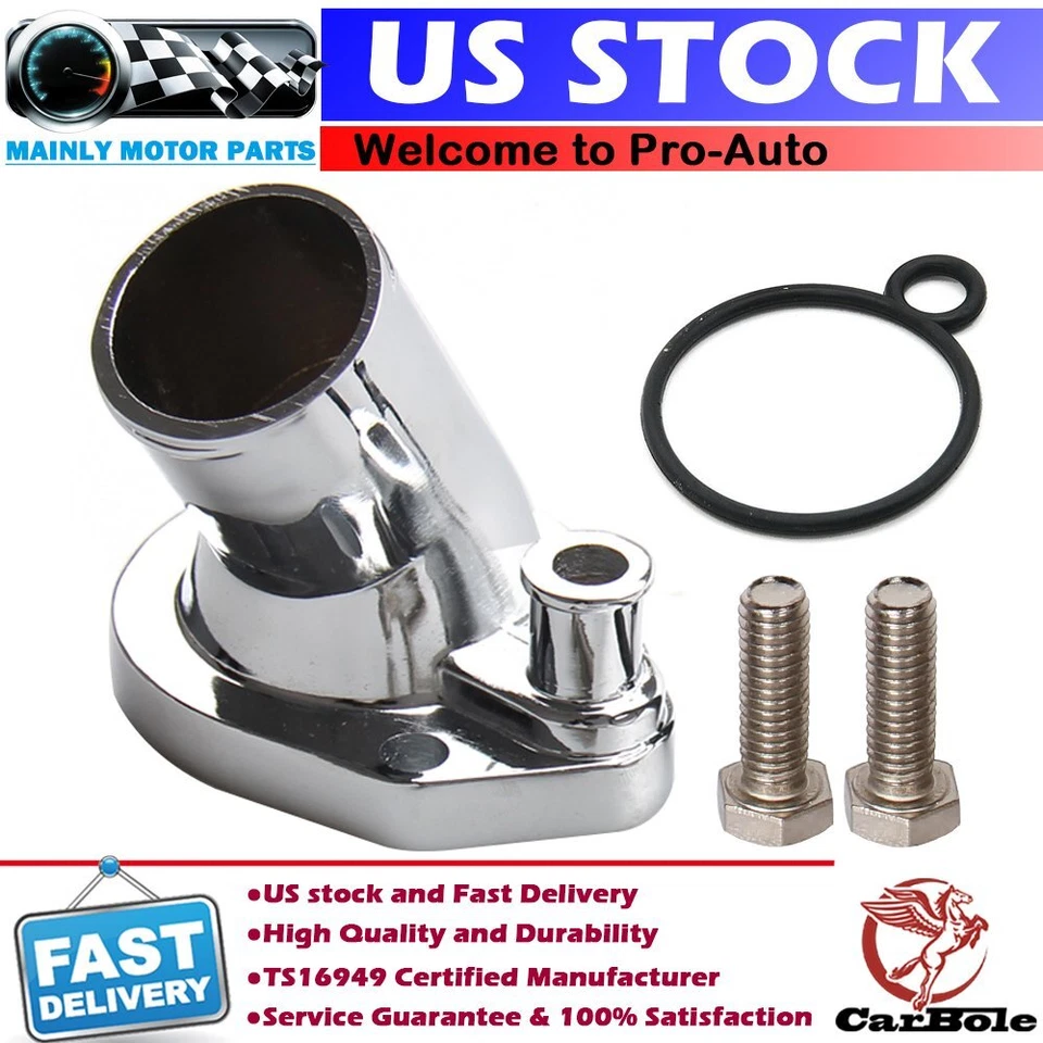 Cuello de agua para carcasa de termostato cromado Ford 260 289 302 347 351W junta tórica SBF SB Foto 1 de 4