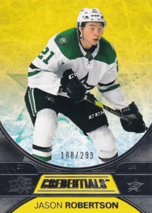 🏒 21-22 CREDENCIALES DE CUBIERTA SUPERIOR AMARILLO PARALELO - JASON ROBERTSON /299 #14 ESTRELLAS - Imagen 1 de 1
