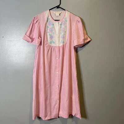 复古 Dan-Ellen 女式大号粉色白色扣前屋礼服睡衣 — 第 1/4 张图片