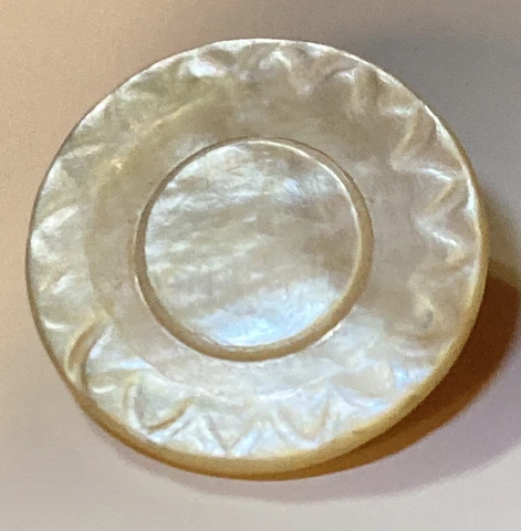 Antique White Pearl Button Carved Flower Petal Edge Metal Shank 3/4" Cover