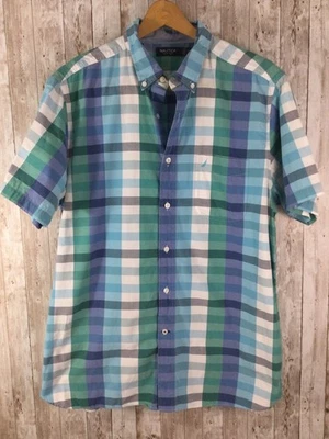 Nautica Mens Plaid Short Sleeve Button Down Shirt Size L Pastel 100% Cotton - Image 1 of 4