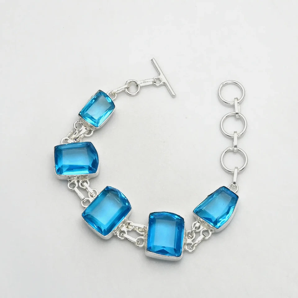 Blue Topaz Gemstone Ethnic Handmade Bracelet Jewelry 27 Gms For Women AB 25829 - Image 1 of 1