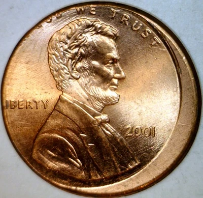 2001 ERROR OFF CENTER Lincoln Cent NICE BU + RED O/C Coin   FREE SHIP - Image 1 of 2
