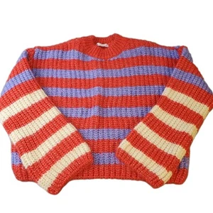 Maglione Zara a righe maglia grossa girocollo rosso viola bianco donna grande morbido - Foto 1 di 8