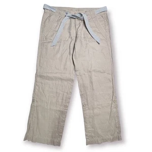 Juicy Couture Wide Leg 100% Linen Pants SIZE 10 Brown Pockets Roll-Up Leg - Picture 1 of 12