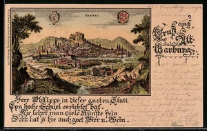 Künstler-AK Marburg, Historische Ortsansicht mit Wappen 1919 - Picture 1 of 2